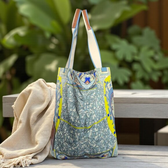 Tory Burch Ella Printed Market Tote Bag Recycled Nylon Greek Gardens Multicolor - Picture 4 of 16